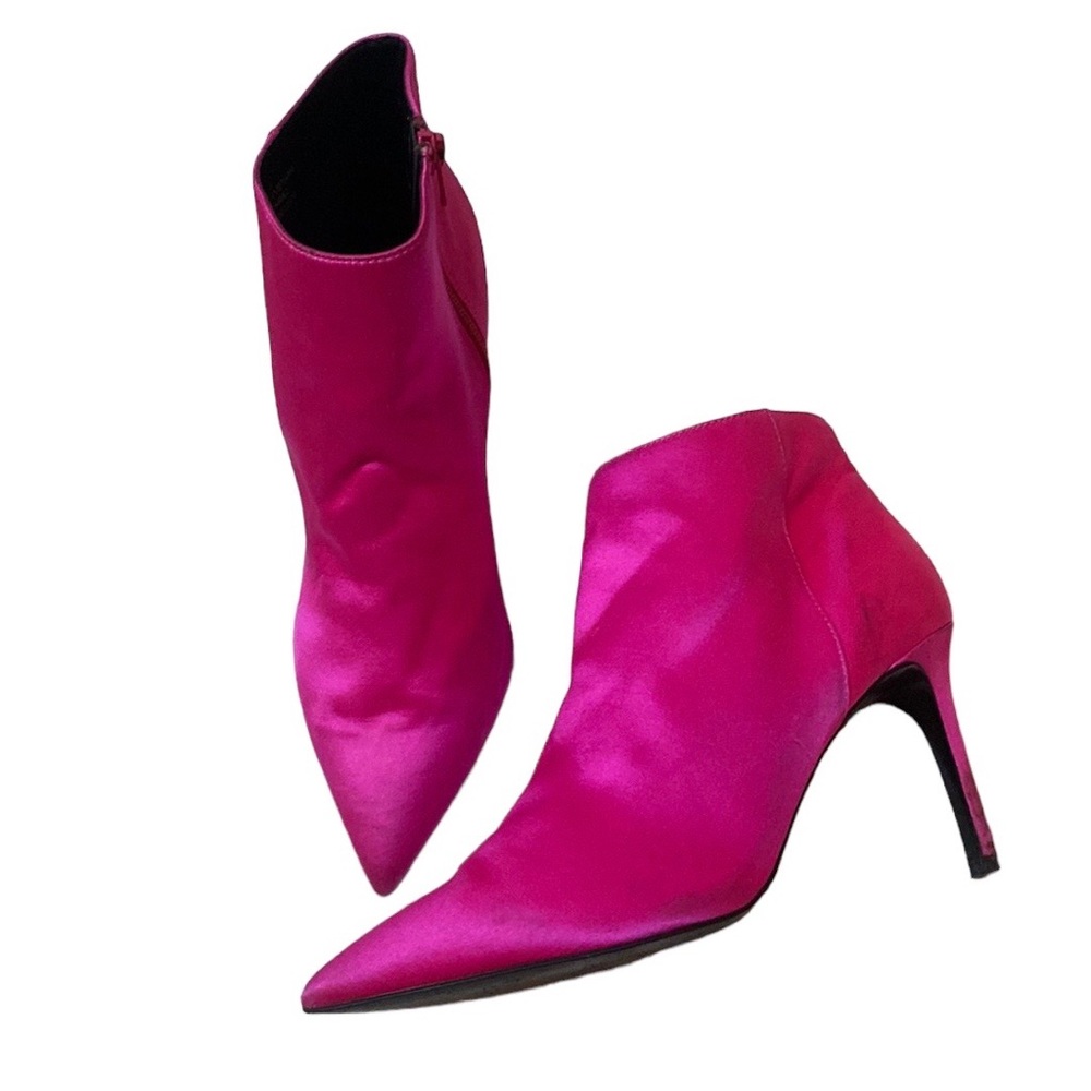 Asos shoes hot pink satin pointy toe ankle bootie heel boots 8